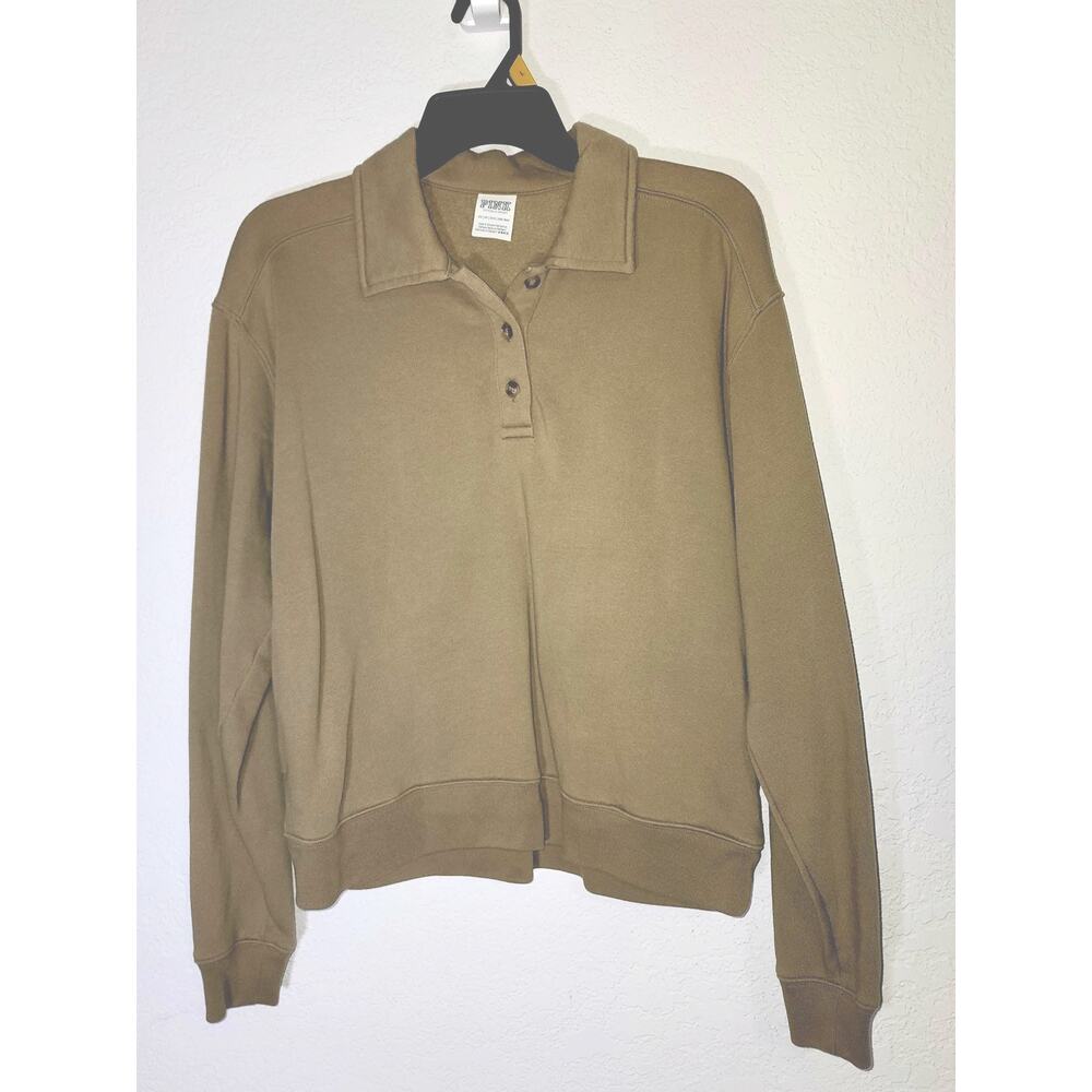 Pink Sweatshirt Women's Size XS Tan Collared Pullover